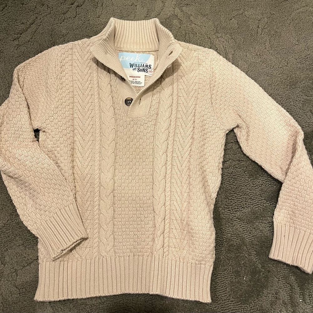 Peek Boys Cream/Tan Cable Knit Sweater size medium 6-7